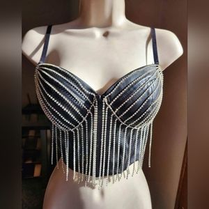 Rhinestone Diamond Leather TankTop Color Beaded Sling Tube TopBustier Vest Crop